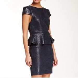 Alice+Olivia etched leather peplum dress. NWOT. Size 8